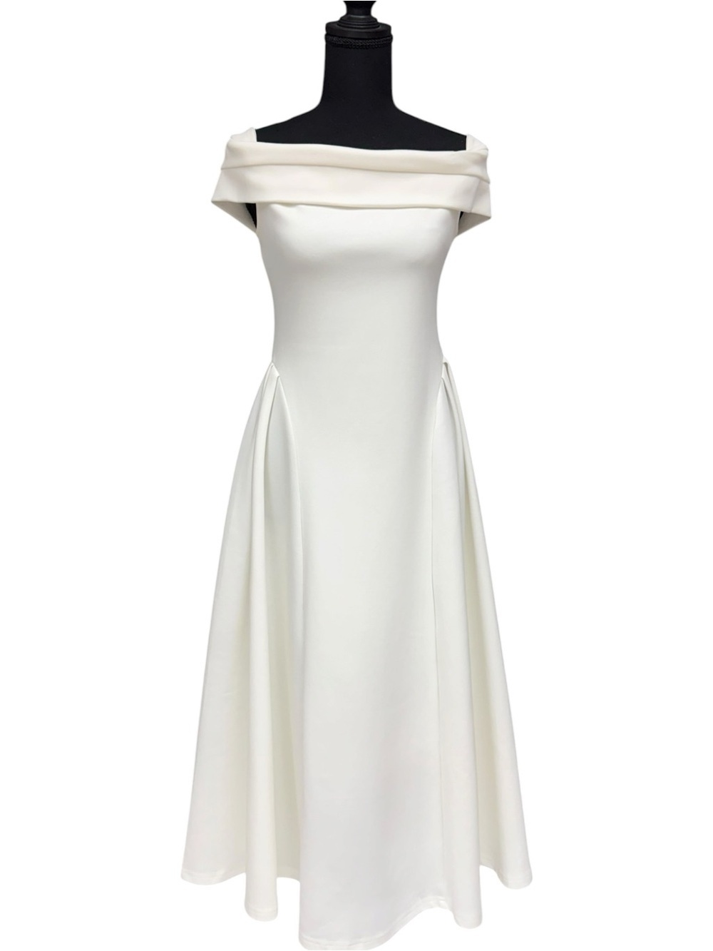 ZESICA Off Shoulder White Midi Dress Women’s Size M Elegant A-Line Bridal Shower